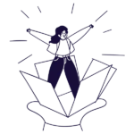 coaching programs 2. illustration: a person is jumping outside a box with energy.